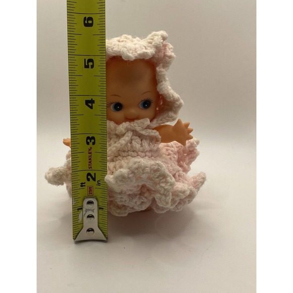 VINTAGE Mid Century Japan Kewpie Baby Doll Posable Pink Knitted Dress - Picture 6 of 6